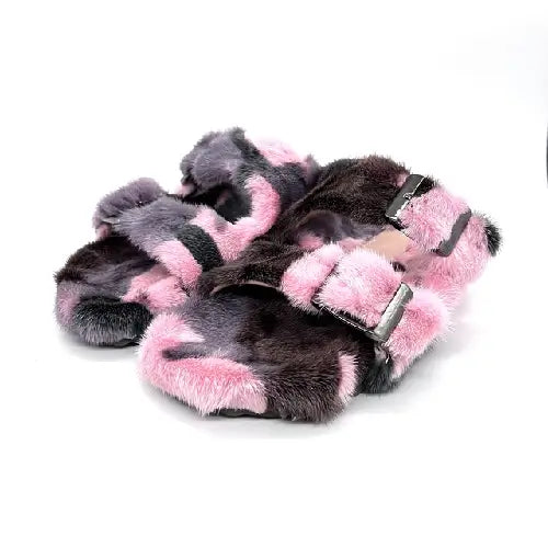 Colorful Luxury Flat Ladies Mink Fur Slippers