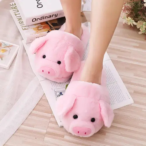 Plush Pink Pig Shoes for Ladies